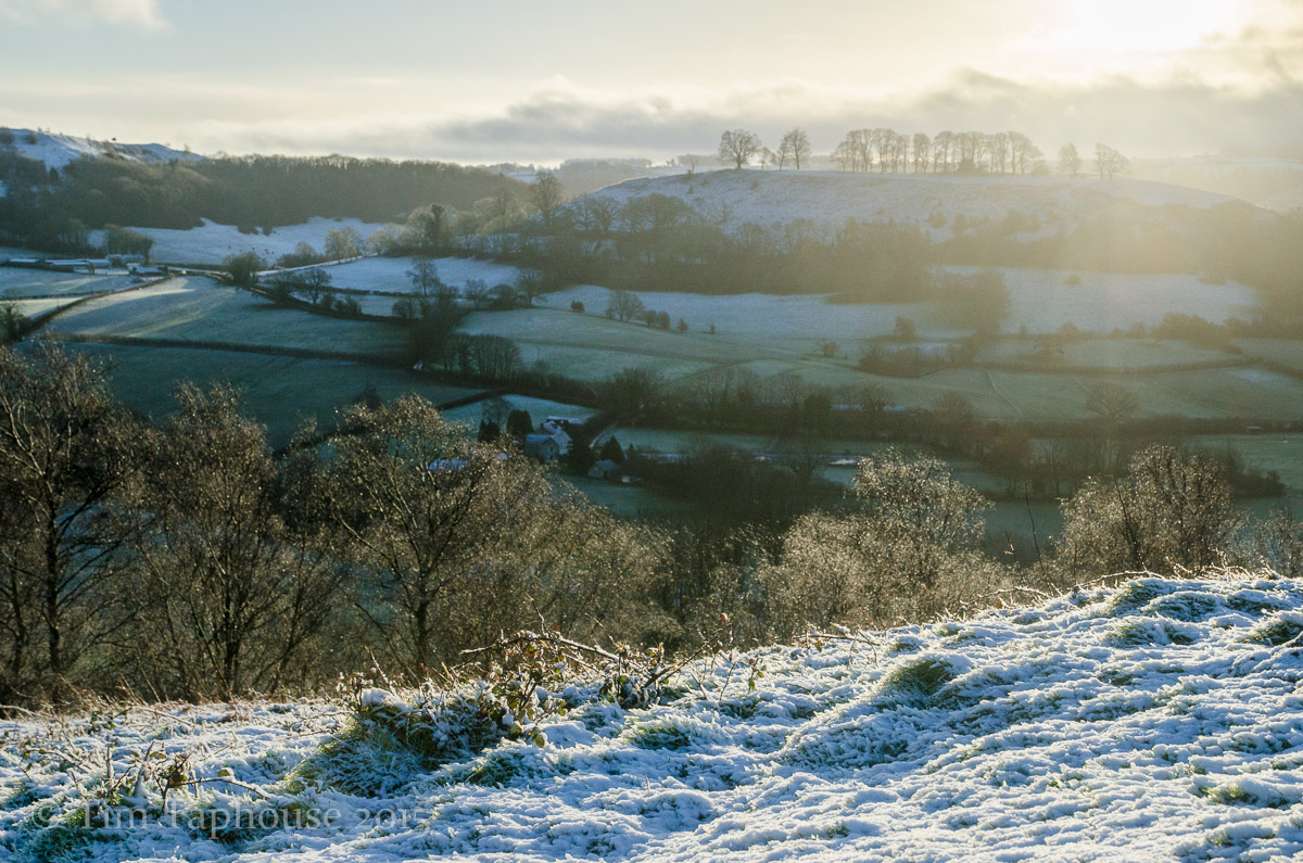 Downham Hill (or Smallpox hill) from Cam Peak, with a dusting of snow