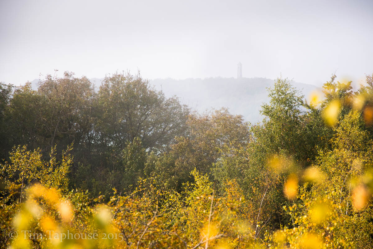 The Tyndale Momument, just visible through the clouds from Breakheart Quarry