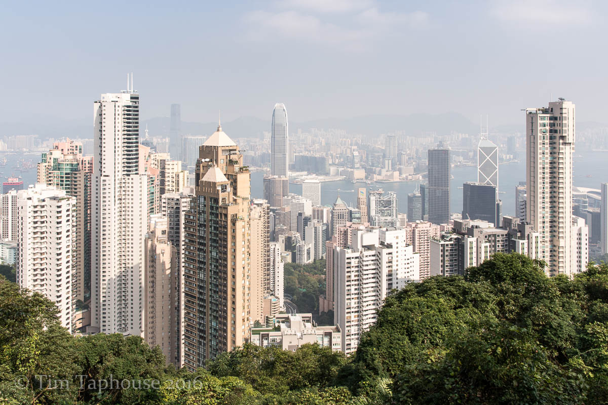 Hazy Hong Kong cityscape from Victoria Peak
