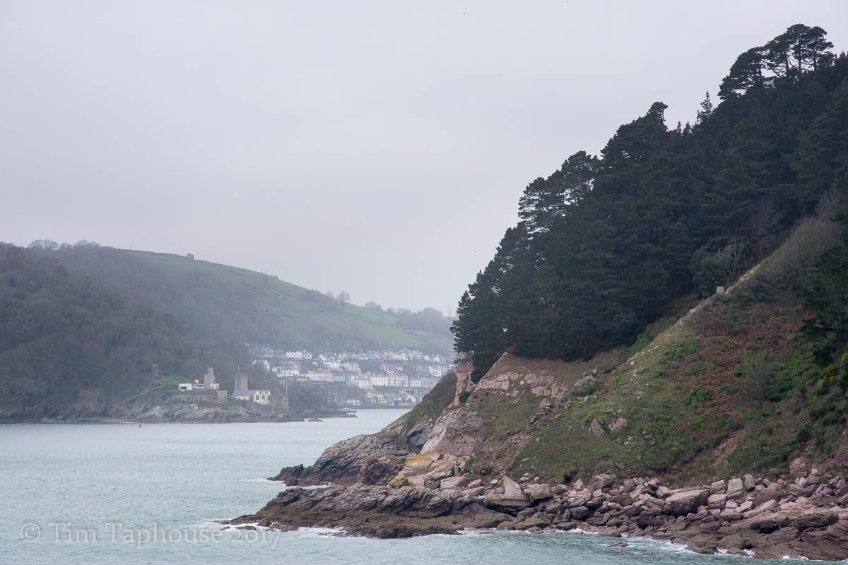 Approaching Dartmouth, with the castle guarding the estuary mouth
