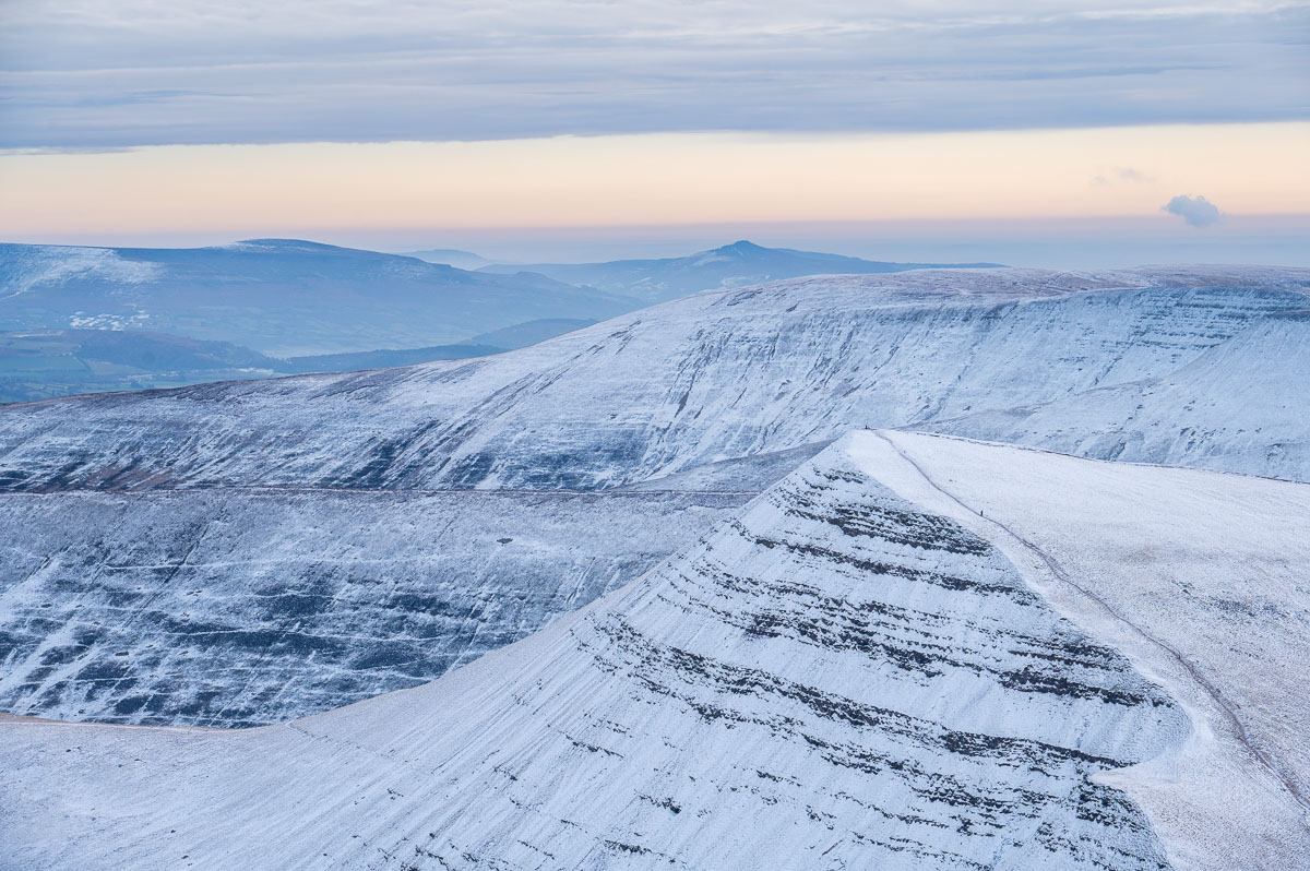 But with flatter light in the day, looking from Pen Y Fan over Cribyn to the Black Mountains